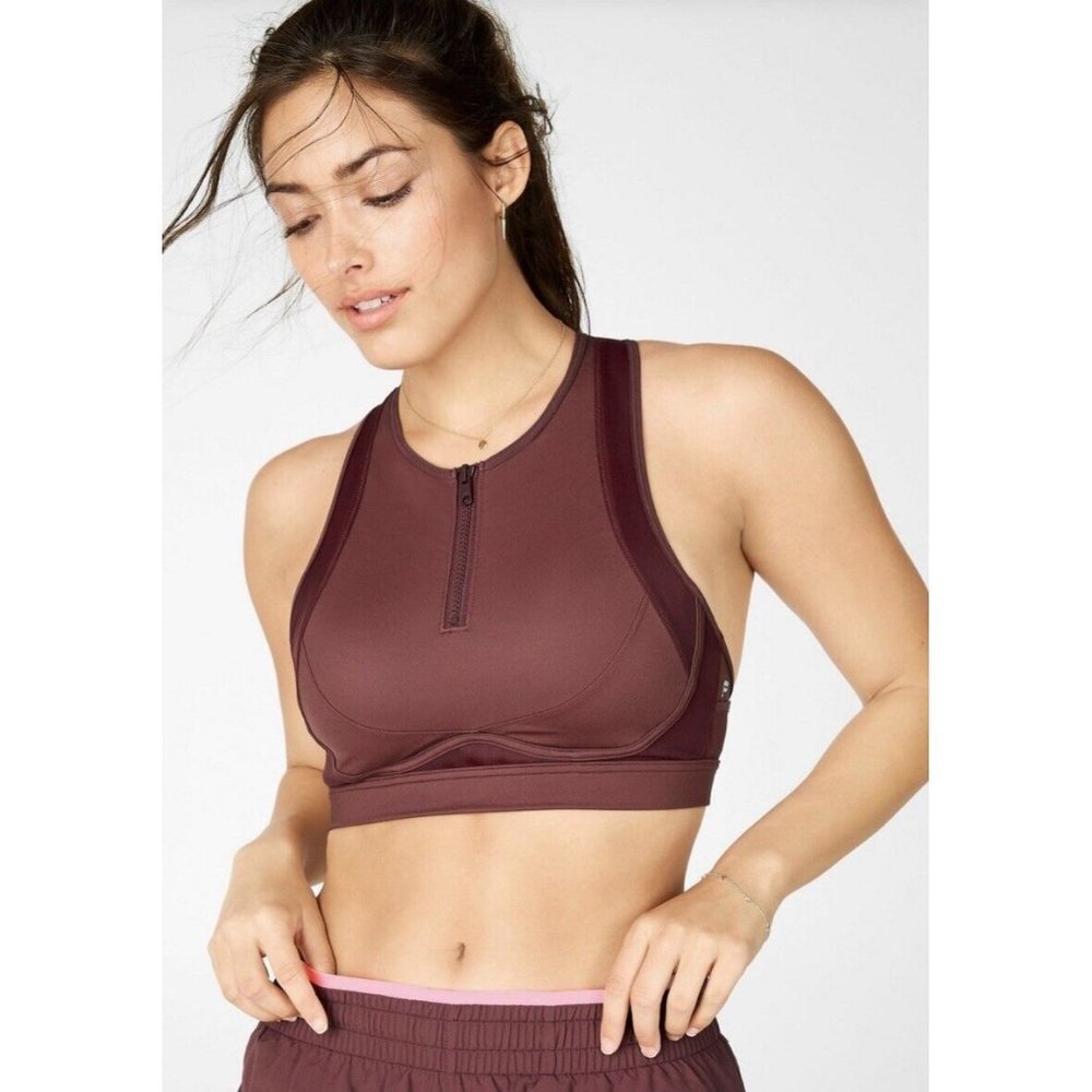 Fabletics Blare Zip Front High Impact Sports Bra in Rust Size Small EUC
